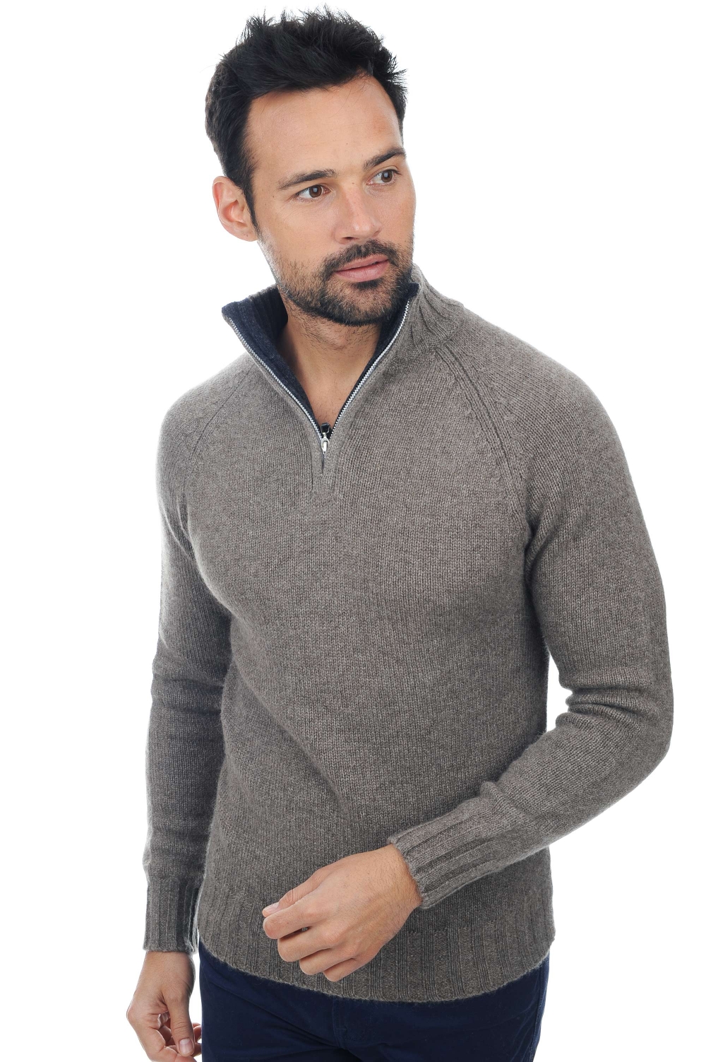 Cashmere & Yak men polo style sweaters howard natural grey charcoal marl xl
